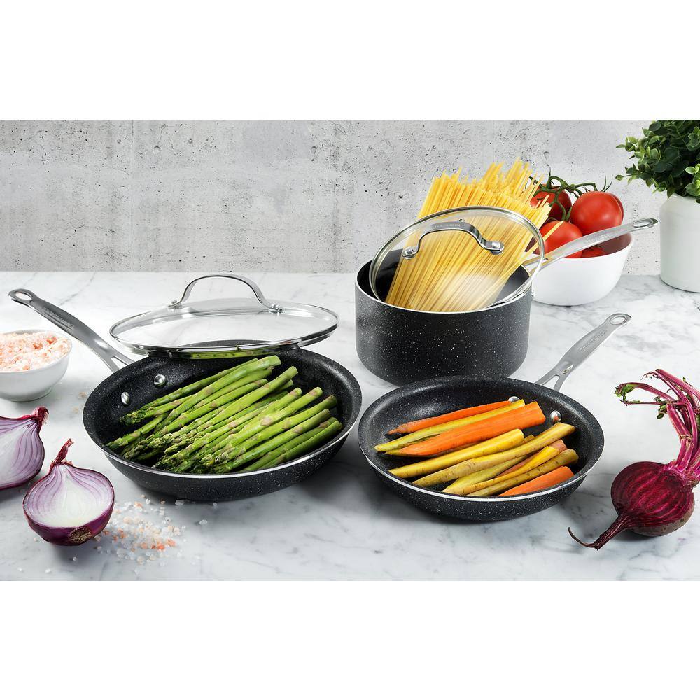 GRANITESTONE 5-Piece Aluminum Ultra-Durable Non-Stick Diamond Infused Cookware Set with Glass Lids