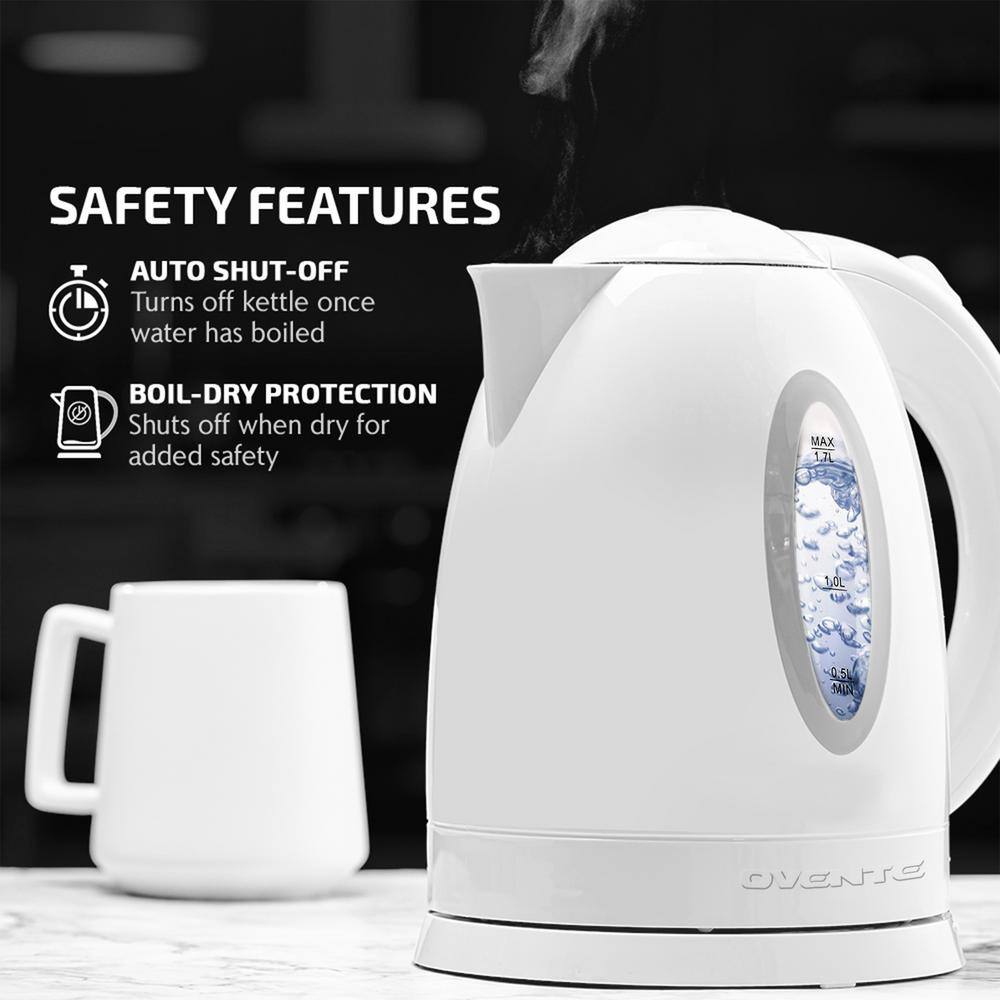 OVENTE 7-Cup BPA-Free White Electric Kettle with Auto Shut Off Feature, Boil-Dry Protection and Removable Filter