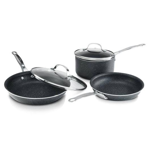 GRANITESTONE 5-Piece Aluminum Ultra-Durable Non-Stick Diamond Infused Cookware Set with Glass Lids