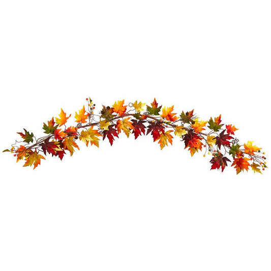 Nearly Natural  6 ft. Green Autumn Maple Leaf and Berry Fall Garland