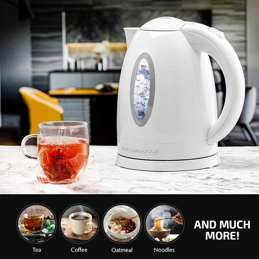 OVENTE 7-Cup BPA-Free White Electric Kettle with Auto Shut Off Feature, Boil-Dry Protection and Removable Filter