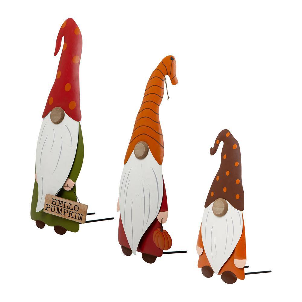 Glitzhome Fall Metal Gnome Family Yard Stake or Wall Decor or Standing Decor (Set of 3)