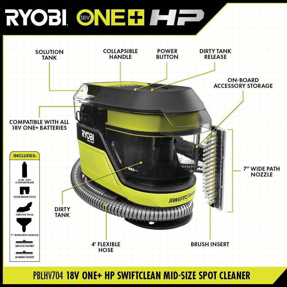 RYOBI ONE+ HP 18V Brushless Cordless SWIFTClean Mid-Size Spot Cleaner (Tool Only)