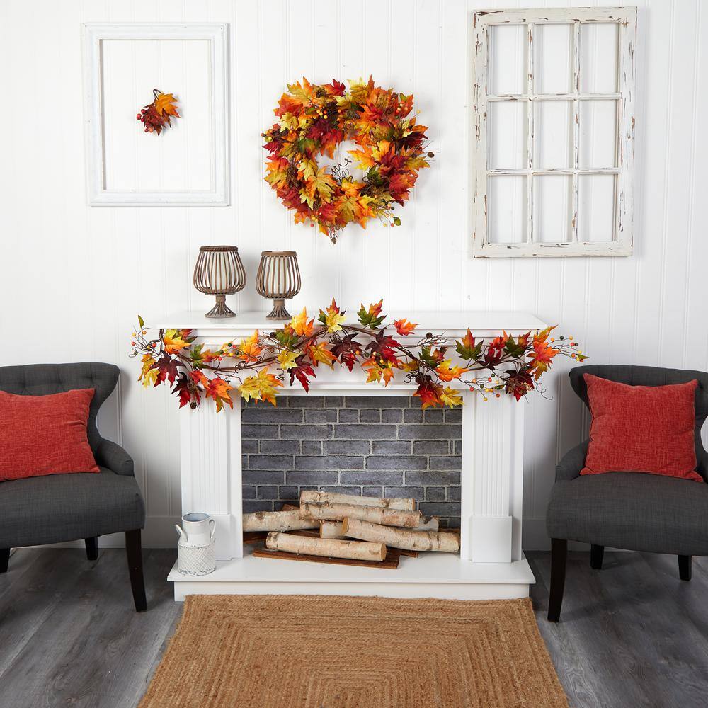 Nearly Natural  6 ft. Green Autumn Maple Leaf and Berry Fall Garland