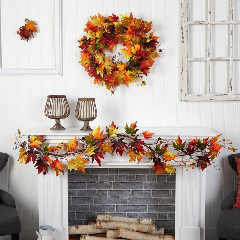 Nearly Natural  6 ft. Green Autumn Maple Leaf and Berry Fall Garland