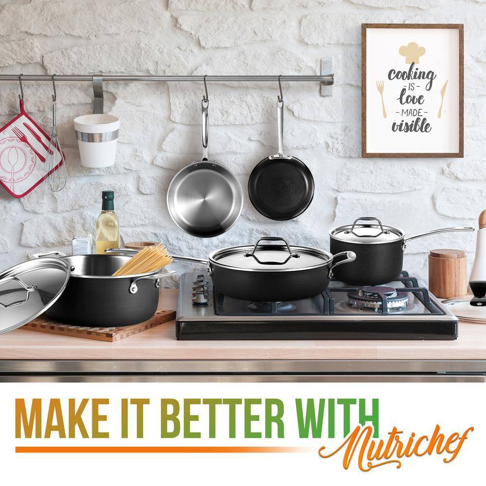 NutriChef Kitchenware Pots and Pans Stylish Kitchen Cookware Set, Non-Stick Coating Inside and Outside + Heat resistant Lacquer