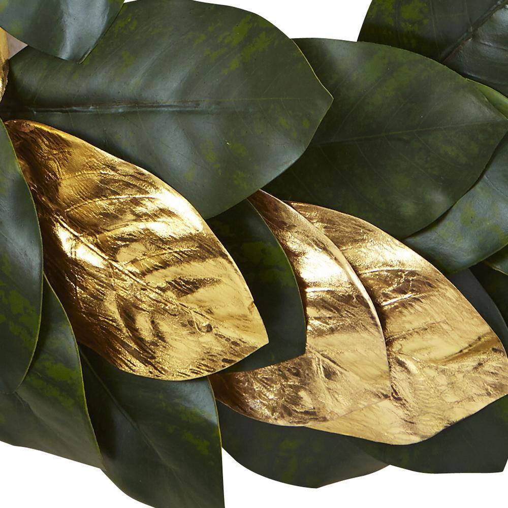 Nearly Natural 22in. Golden Leaf Magnolia Artificial Wreath