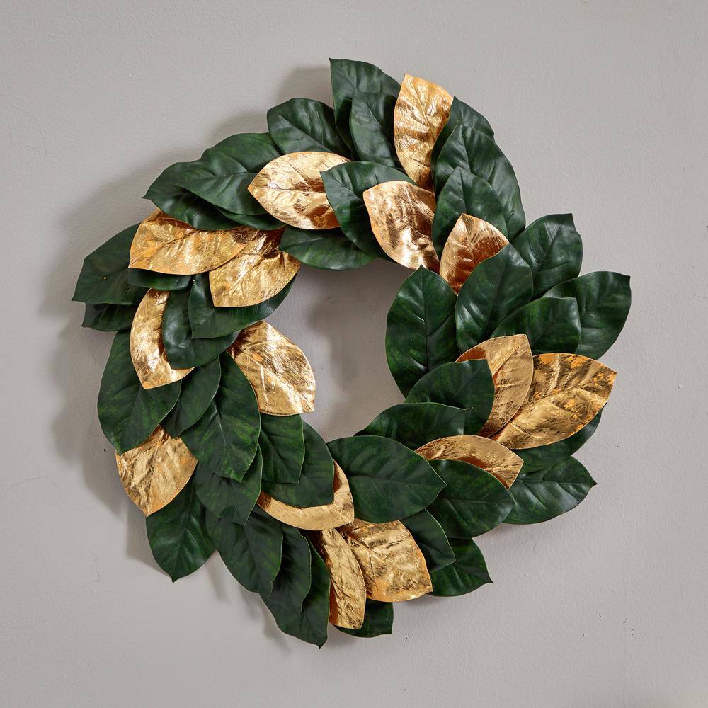 Nearly Natural 22in. Golden Leaf Magnolia Artificial Wreath