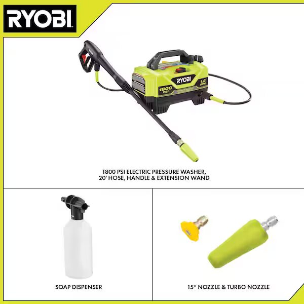 RYOBI  1800 PSI 1.2 GPM Cold Water Corded Electric Pressure Washer