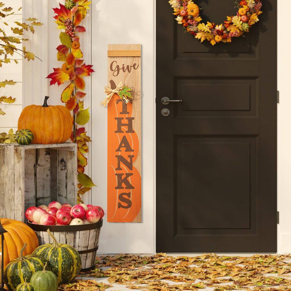 Glitzhome 42.00 in. H Thanksgiving Wooden Pumpkin Porch Sign