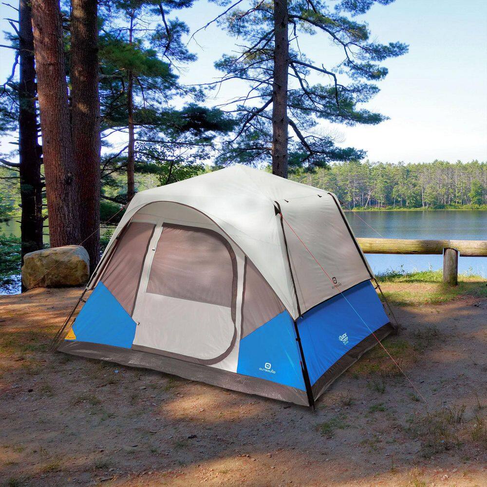 QuickCamp 6-Person 3 Season Cabin Tent with Rainfly and Carry Bag, Blue