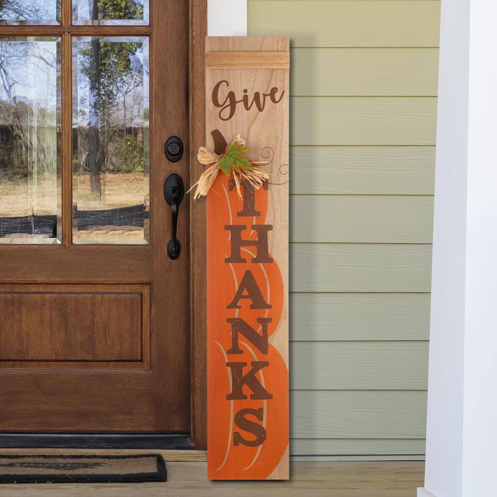 Glitzhome 42.00 in. H Thanksgiving Wooden Pumpkin Porch Sign