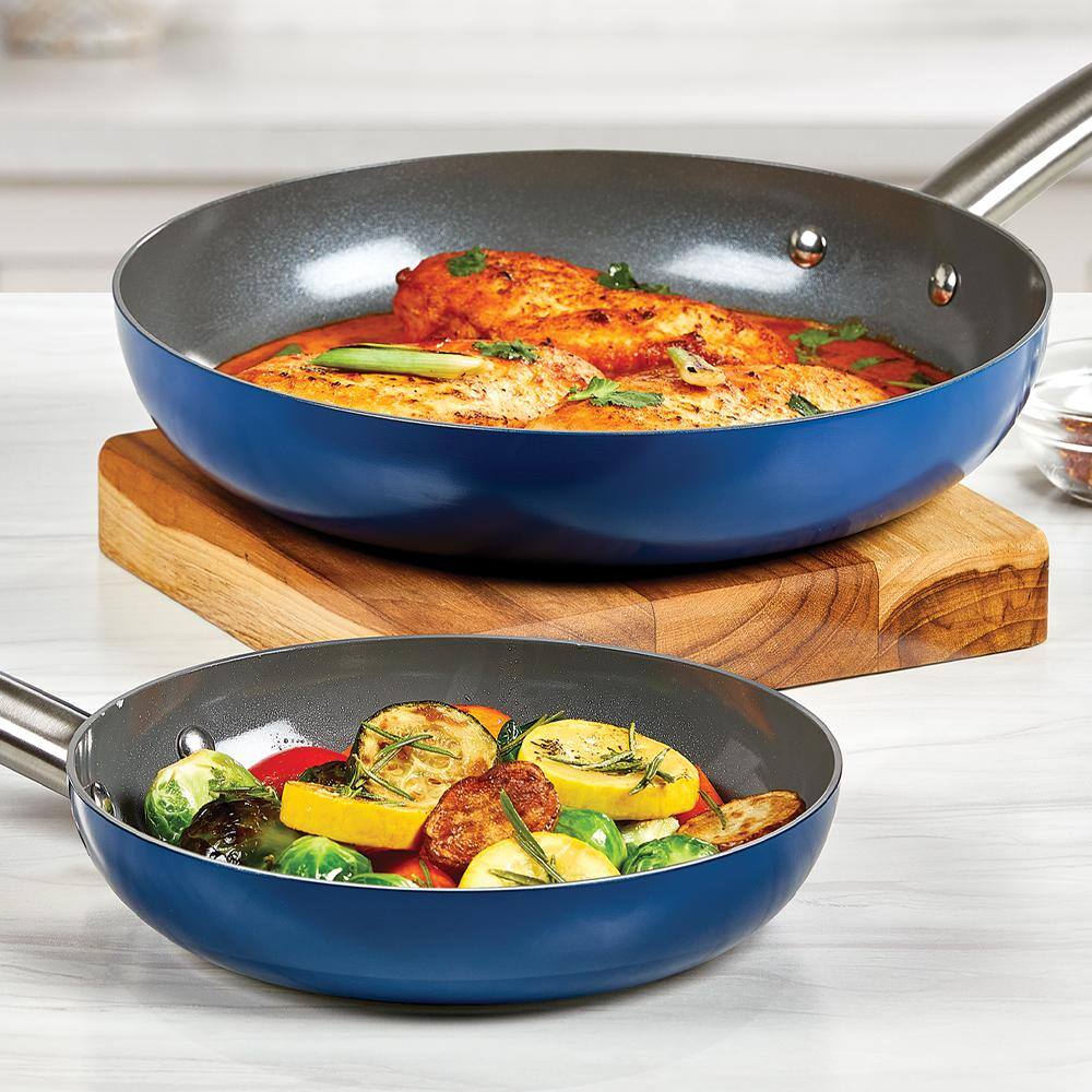 Emeril Everyday 2-Piece Blue Aluminum Anodized Non-stick Frying Pans, 8 and 10 in. set