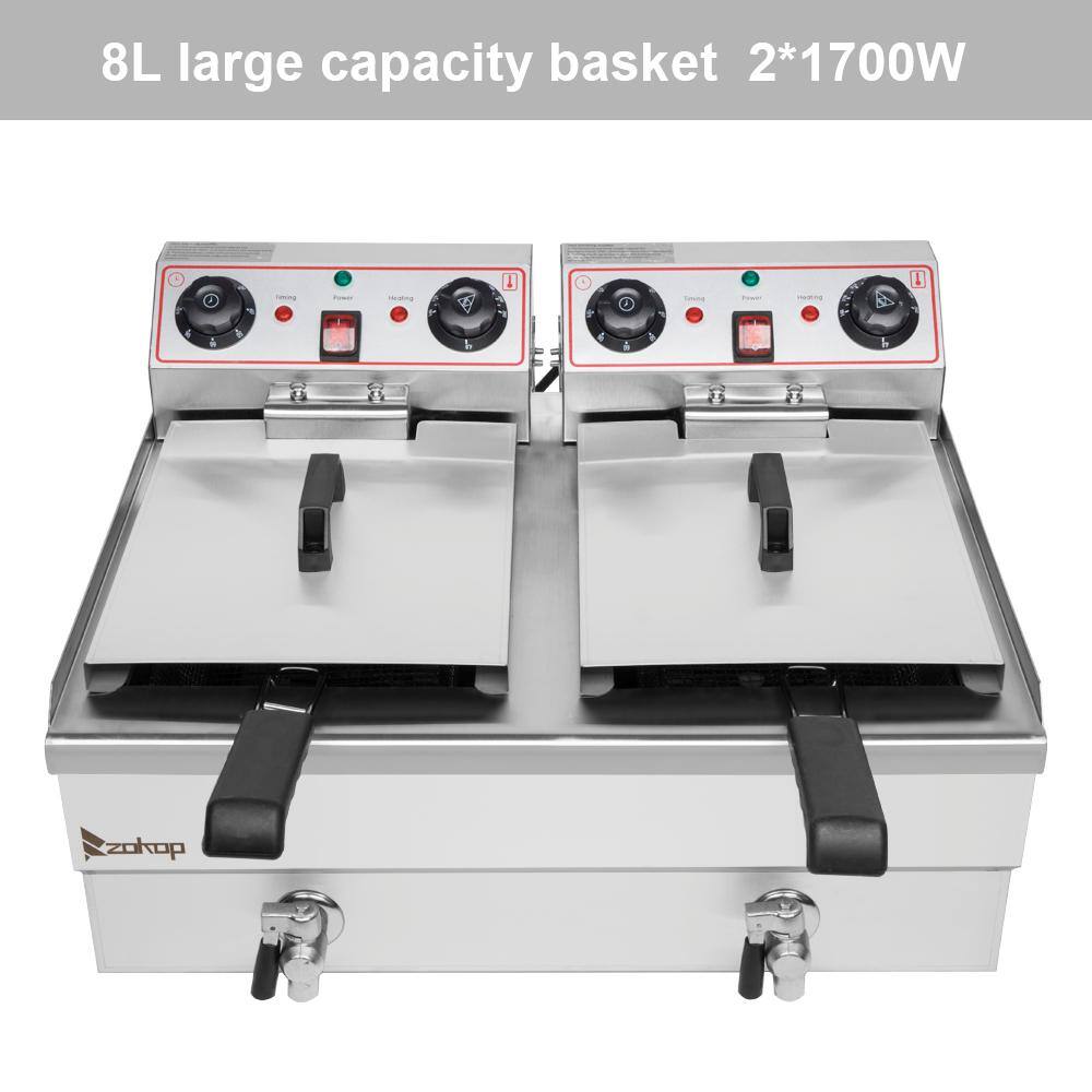 24.9 qt. Stainless Steel Dual Tank Electric Deep Fryer with Faucet