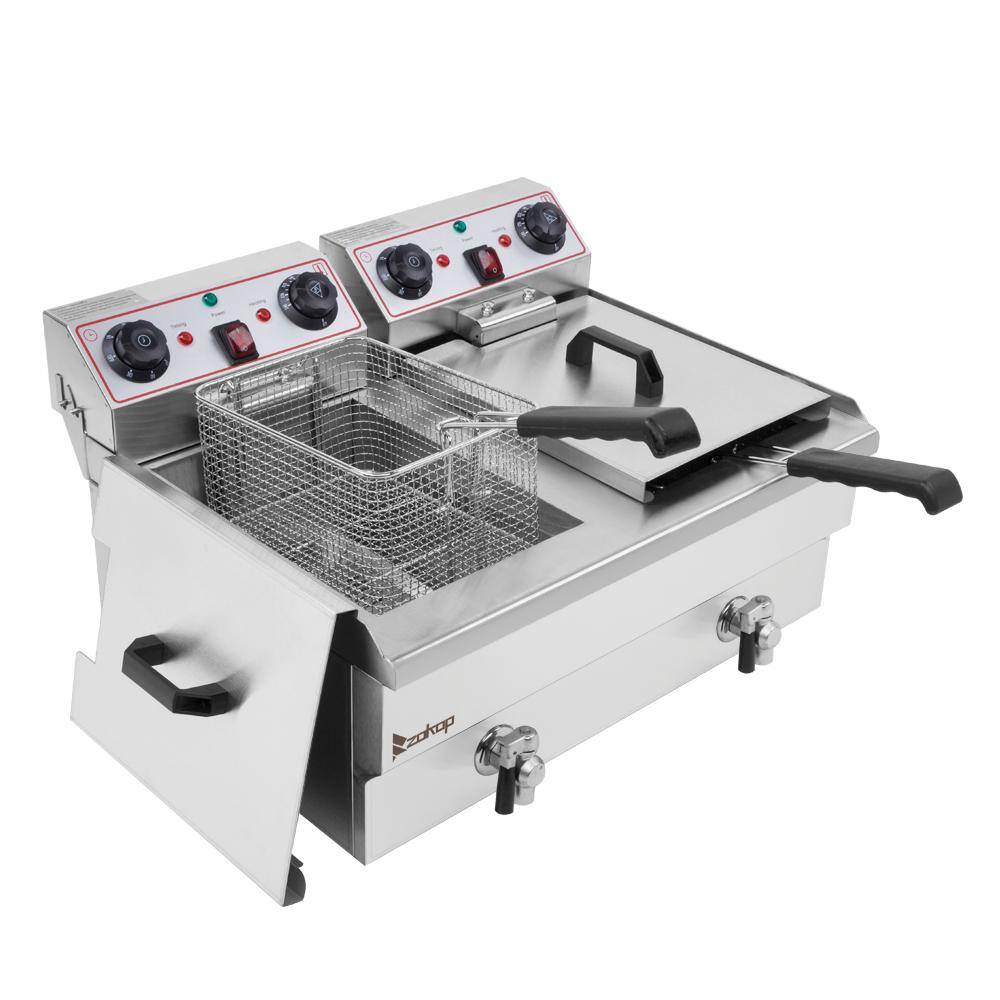 24.9 qt. Stainless Steel Dual Tank Electric Deep Fryer with Faucet