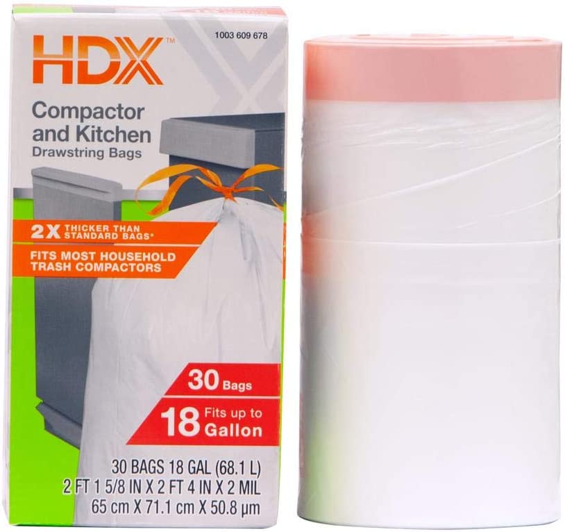 HDX 18 Gal. White Extra Tall Kitchen Drawstring Trash Bags (30-Count) - For Home, Kitchen, & Office