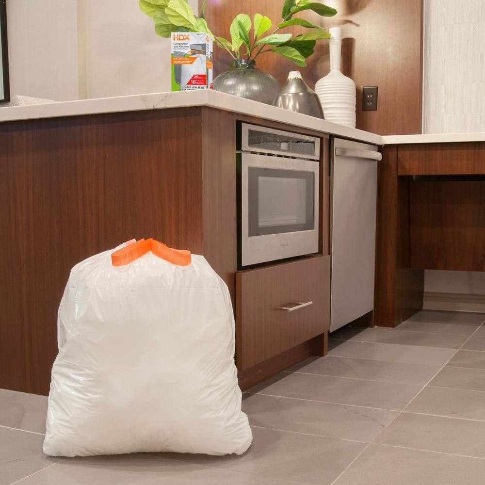 HDX 18 Gal. White Extra Tall Kitchen Drawstring Trash Bags (30-Count) - For Home, Kitchen, & Office