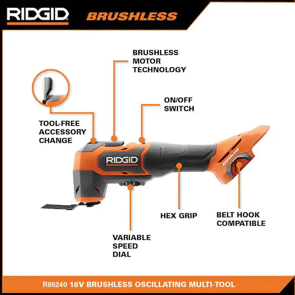 RIDGID  18V Brushless Cordless Oscillating Multi-Tool (Tool Only)