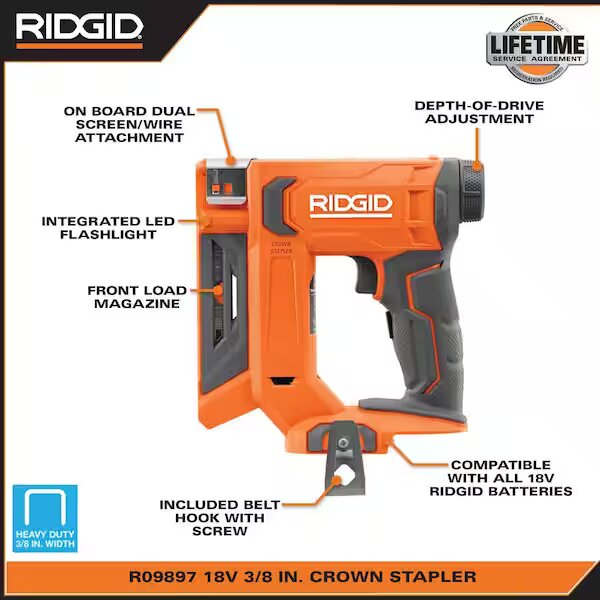 RIDGID  18V Cordless 3/8 in. Crown Stapler (Tool Only)