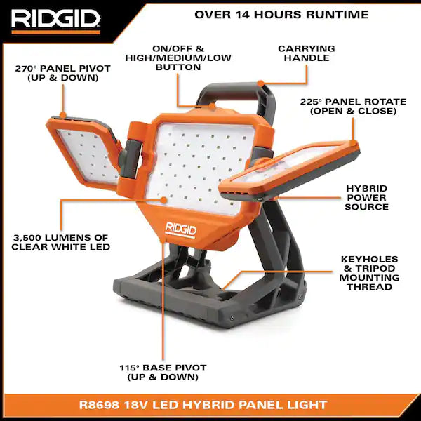 RIDGID  18V Cordless Hybrid LED Panel Light (Tool Only)