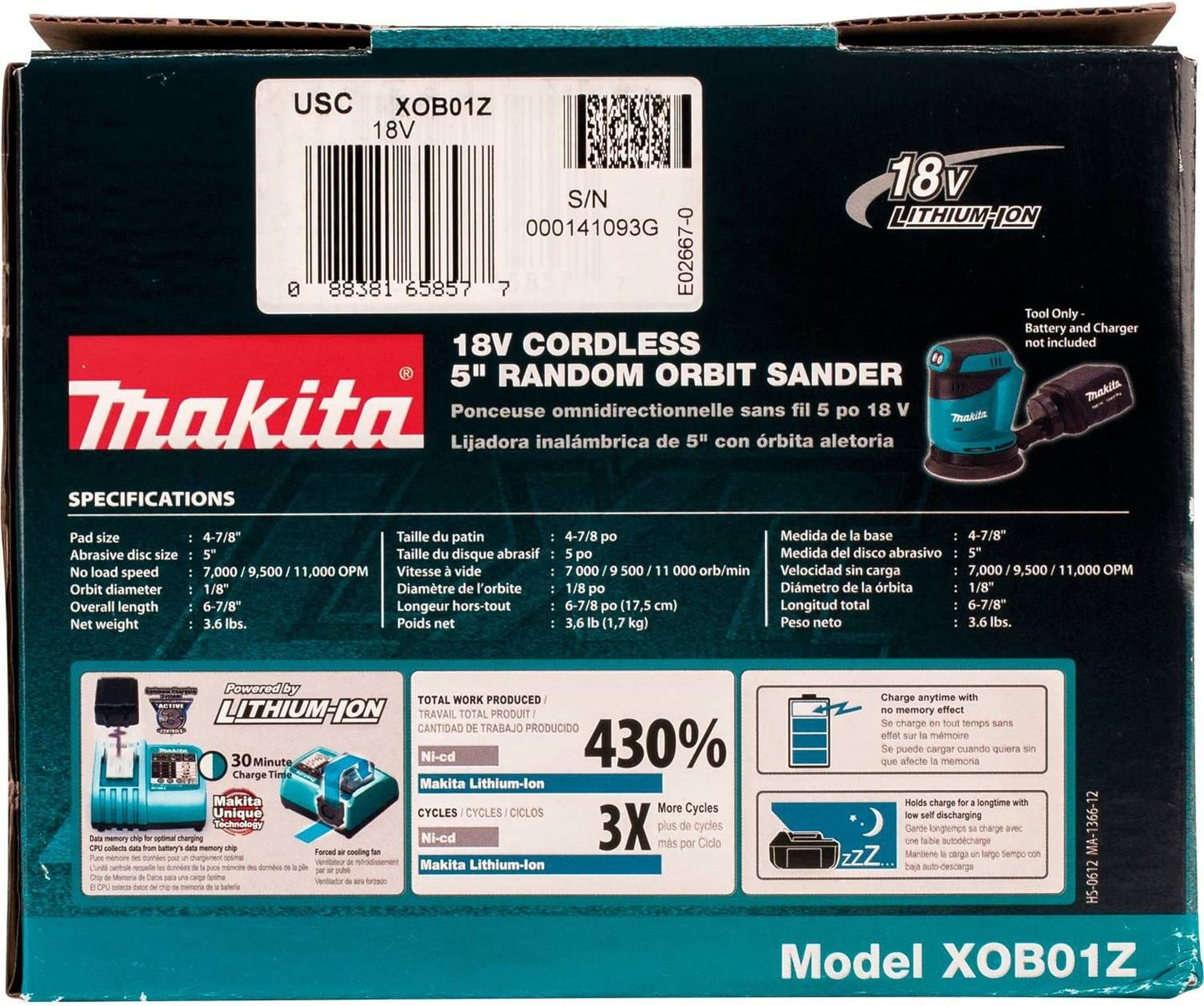 Makita  18V LXT Lithium-Ion Cordless 5 in. Random Orbit Sander (Tool-Only)