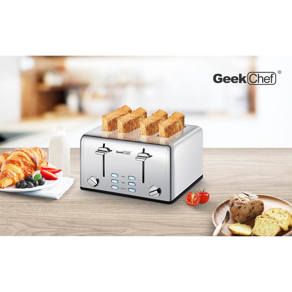 1650 W 4-Slice Stainless Steel Wide Slot Toaster with Defrost, Dual Independent Control Panel, Removable Crumb Tray