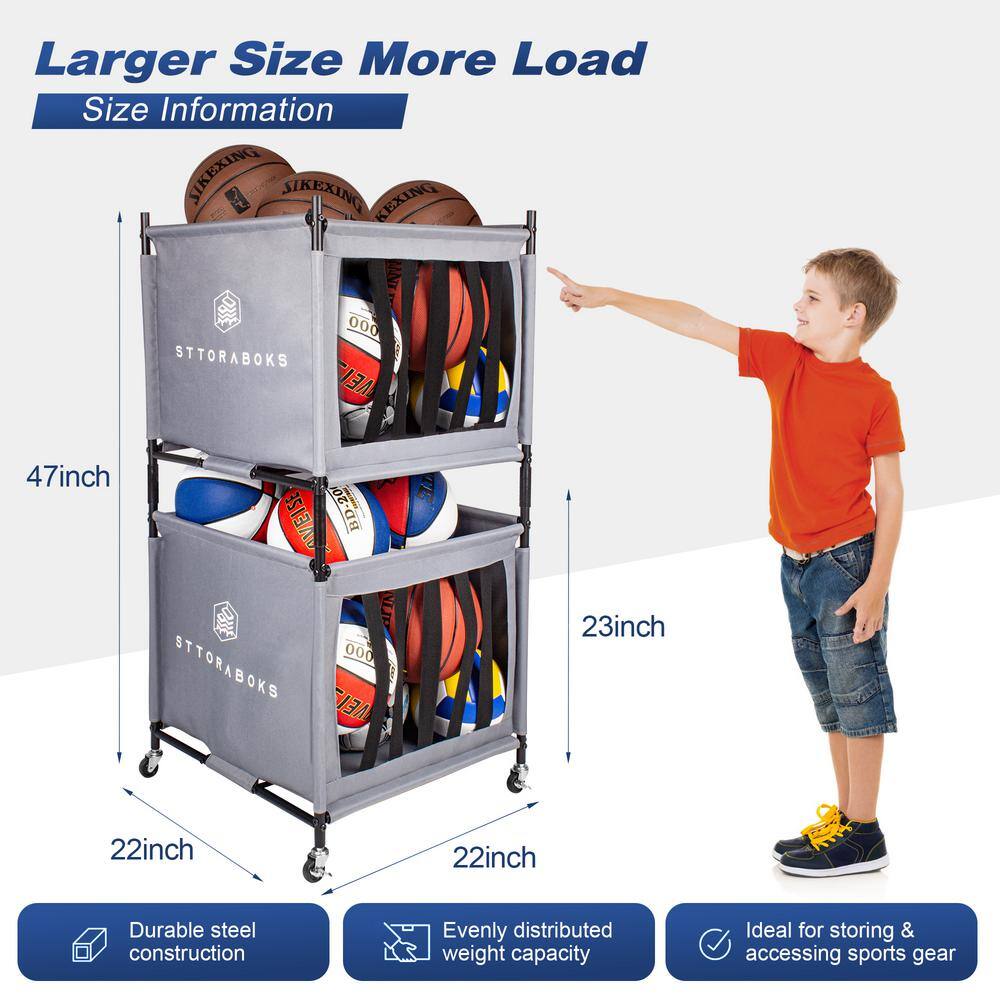 Sttoraboks 120 lbs CapacityGarage Sports Ball Storage Cart with Wheels, Ball Organizer Basket, Sports Equipment Storage Bin, 2 Pack