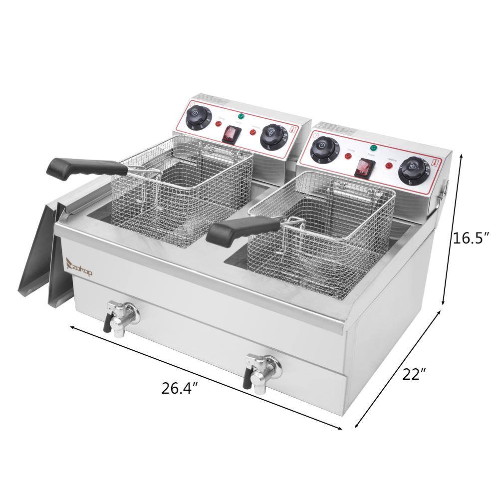 24.9 qt. Stainless Steel Dual Tank Electric Deep Fryer with Faucet