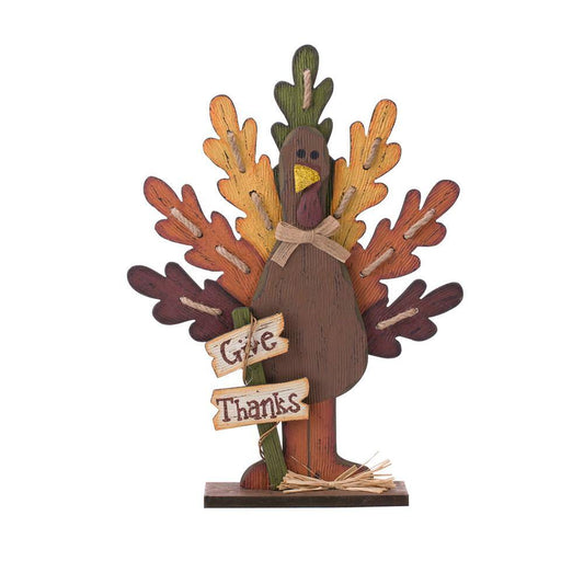 Glitzhome 18.11 in. H Burlap/Wooden Turkey Table Decor