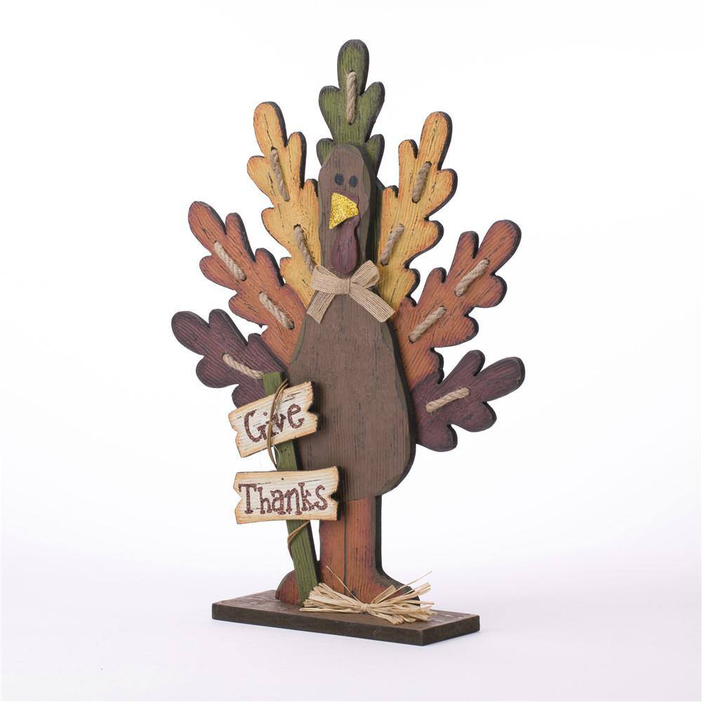 Glitzhome 18.11 in. H Burlap/Wooden Turkey Table Decor