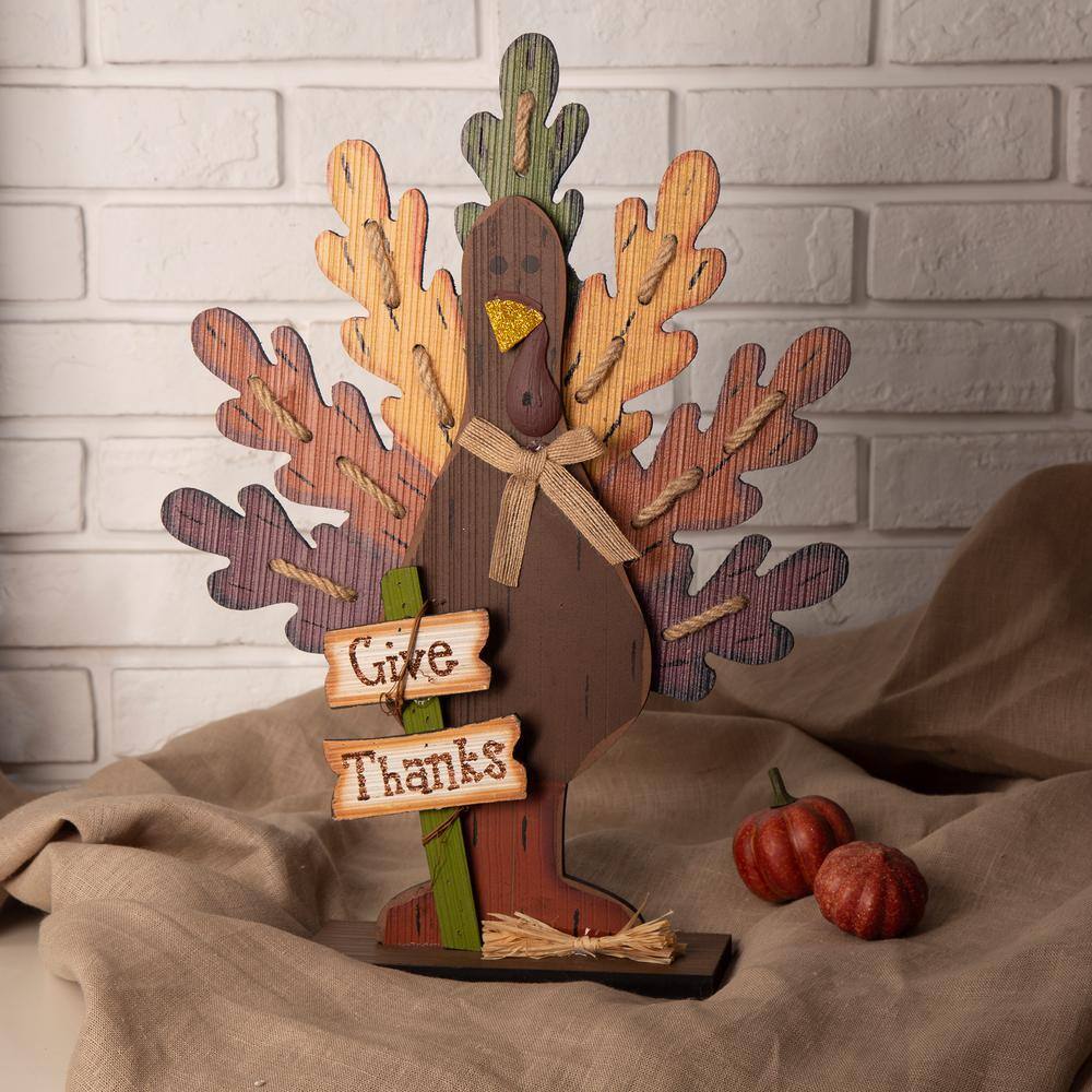 Glitzhome 18.11 in. H Burlap/Wooden Turkey Table Decor