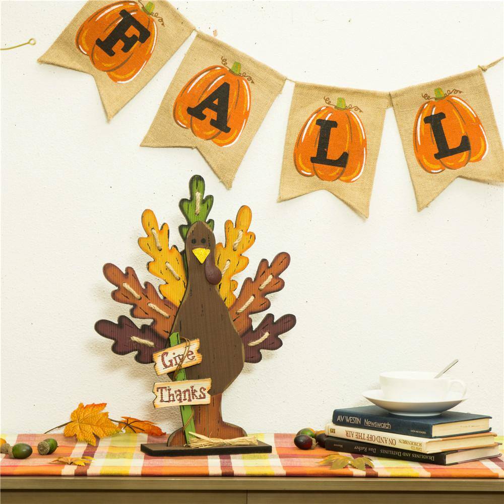 Glitzhome 18.11 in. H Burlap/Wooden Turkey Table Decor