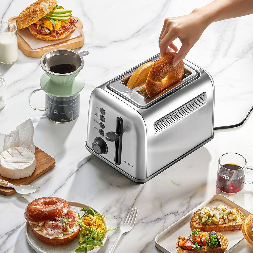 BUYDEEM 2-Slice Toaster, Extra Wide Slots, Retro Stainless Steel with High Lift Lever, Removal Crumb Tray, 7-Shade Settings