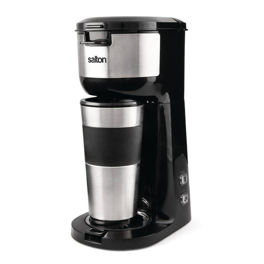 Salton 1.75-Cup 2-in-1 Black 1-Touch Single Serve Travel Coffee Maker with LED Buttons