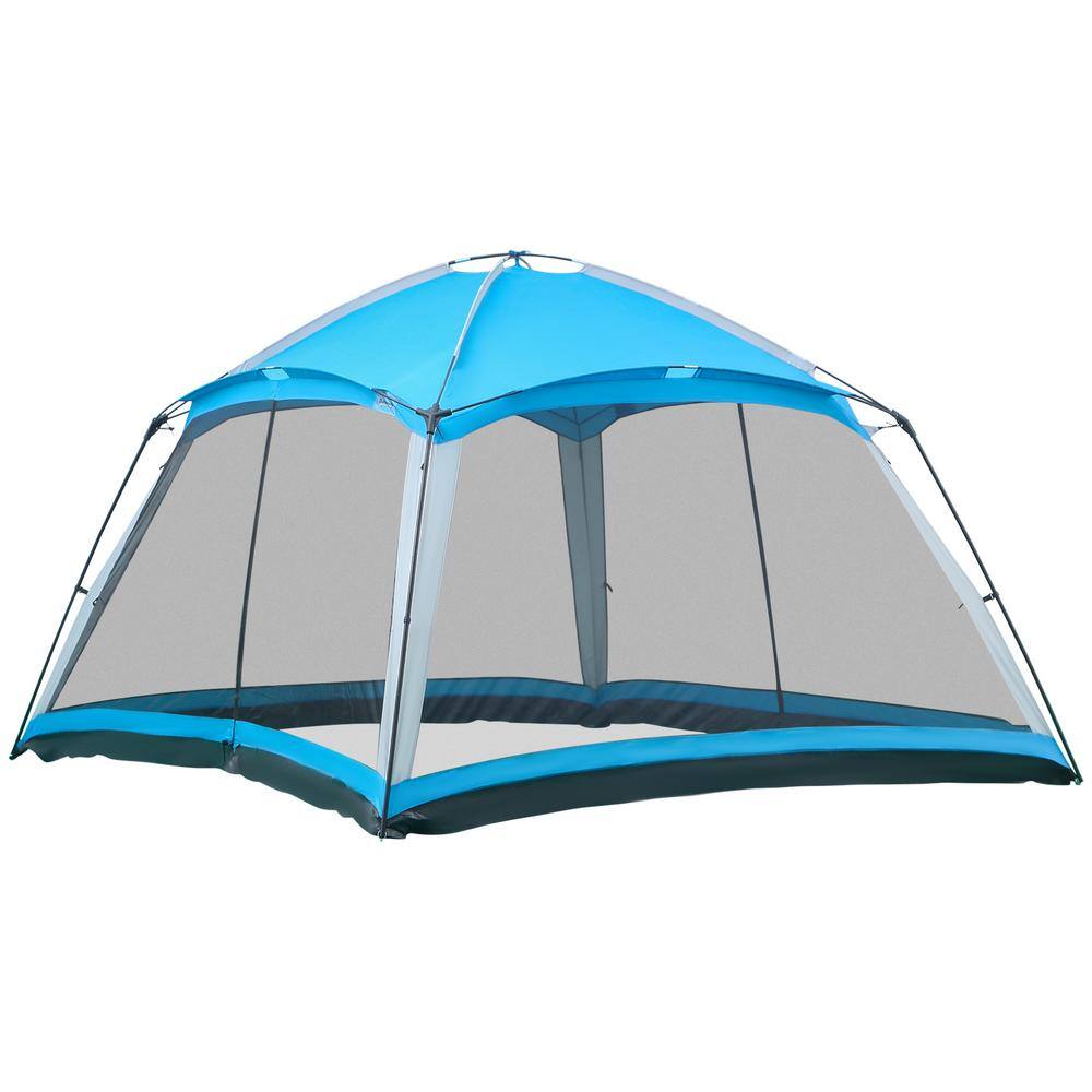 Outsunny 12 ft. x 12 ft. Screen House Room, 8 Person Light Blue Camping Tent with Carry Bag and 4 Mesh Walls for Hiking