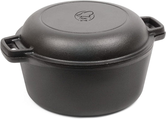 Commercial CHEF Pre-Seasoned 5 qt. Cast Iron Dutch Oven with Skillet Lid