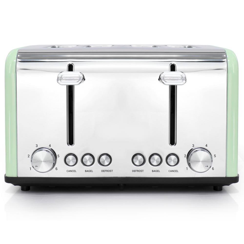 1650-Watt 4-Slice Moss Green Extra Wide Slot Stainless Steel Toaster