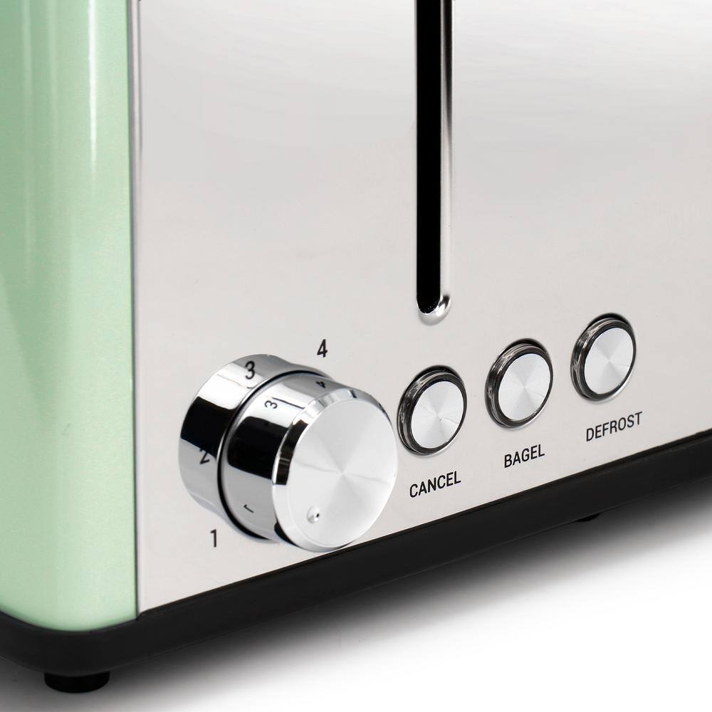 1650-Watt 4-Slice Moss Green Extra Wide Slot Stainless Steel Toaster