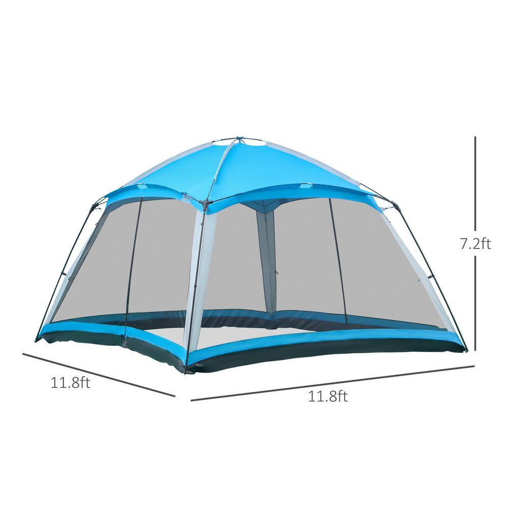 Outsunny 12 ft. x 12 ft. Screen House Room, 8 Person Light Blue Camping Tent with Carry Bag and 4 Mesh Walls for Hiking