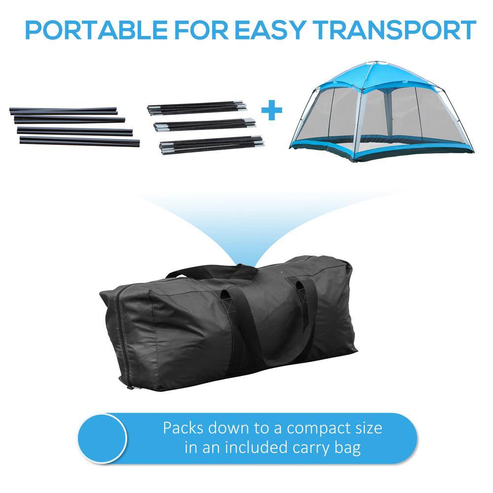 Outsunny 12 ft. x 12 ft. Screen House Room, 8 Person Light Blue Camping Tent with Carry Bag and 4 Mesh Walls for Hiking