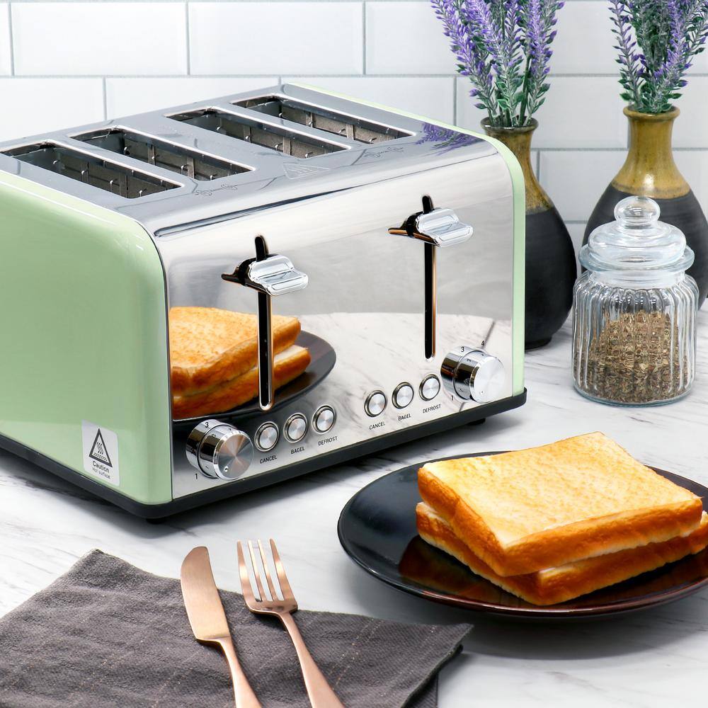 1650-Watt 4-Slice Moss Green Extra Wide Slot Stainless Steel Toaster