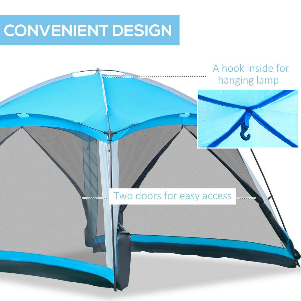 Outsunny 12 ft. x 12 ft. Screen House Room, 8 Person Light Blue Camping Tent with Carry Bag and 4 Mesh Walls for Hiking