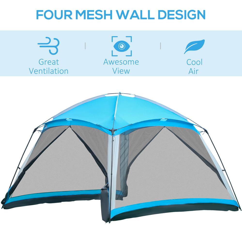 Outsunny 12 ft. x 12 ft. Screen House Room, 8 Person Light Blue Camping Tent with Carry Bag and 4 Mesh Walls for Hiking