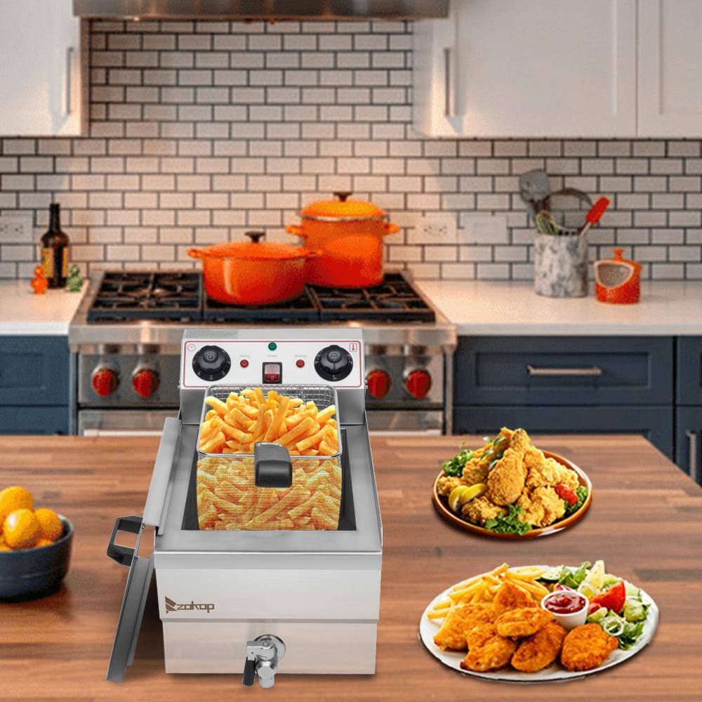 12.5 qt. Stainless Steel Electric Deep Fryer with Faucet