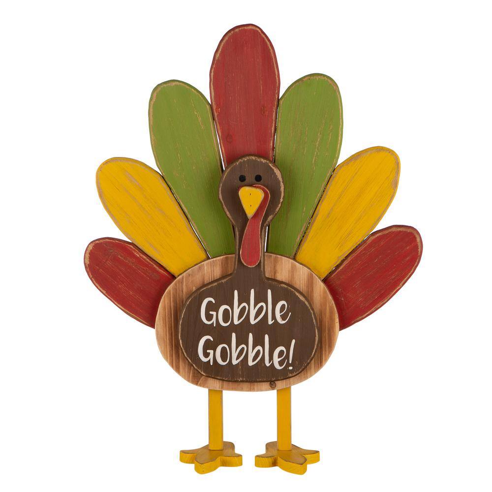 Glitzhome 24.33 in. H Thanksgiving Wooden Turkey Standing Decor (KD)