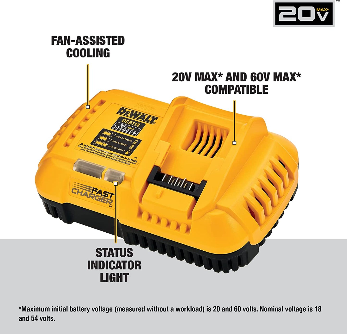 DEWALT  20V MAX Lithium-Ion Fan Cooled Fast Battery Charger