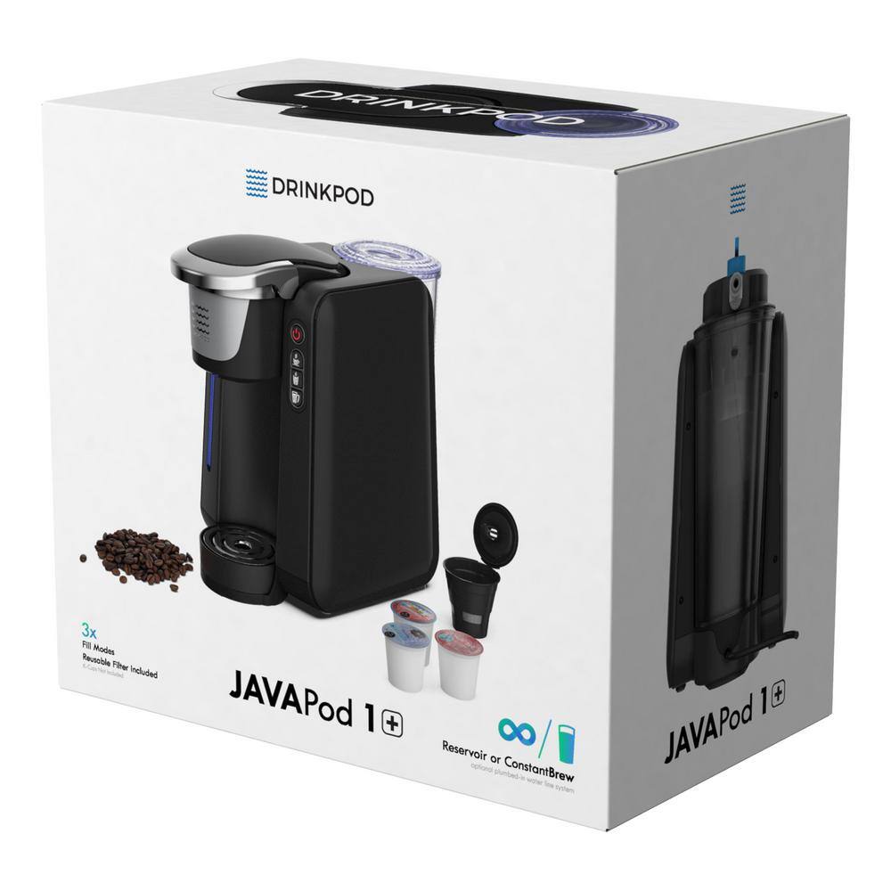 DRINKPOD JAVAPod K-Cup Black Coffee Maker Single Serve Brewer, 10 Cup Refillable or Unlimited Cup In-Line Direct Water Connection