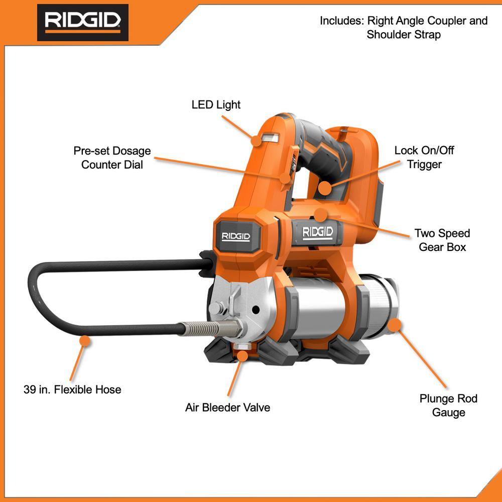 RIDGID 18V Cordless Grease Gun with 18V Lithium-Ion 4.0 Ah Battery