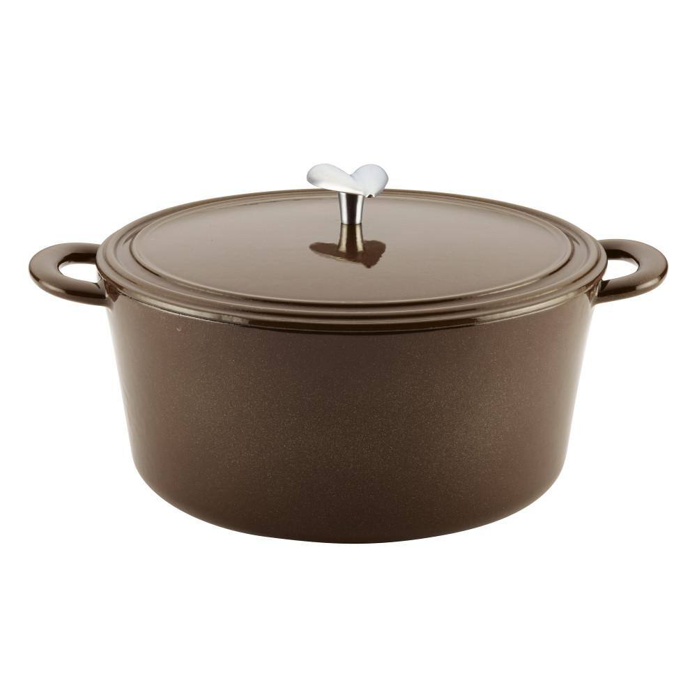 Ayesha Curry Home Collection 6 qt. Oval Cast Iron Dutch Oven in Brown Sugar with Lid