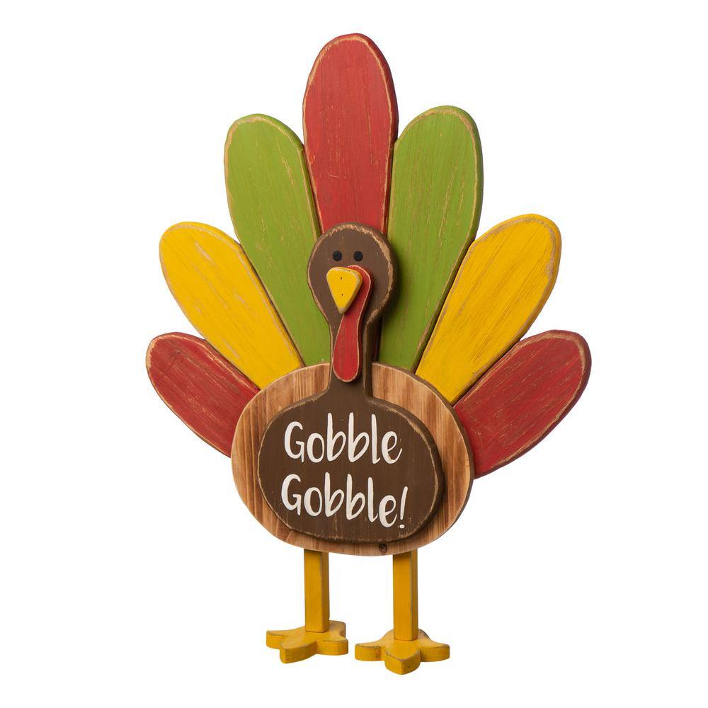 Glitzhome 24.33 in. H Thanksgiving Wooden Turkey Standing Decor (KD)